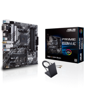 MOTHERBOARD ASUS (PRIME B550M-A AC) AMD AM4 mATX con PCIe 4.0, dual M.2, WiFi, HDMI, D-Sub, DVI, SATA 6 Gbps, puertos USB 3.2 Gen 2 e iluminación Aura Sync RGB