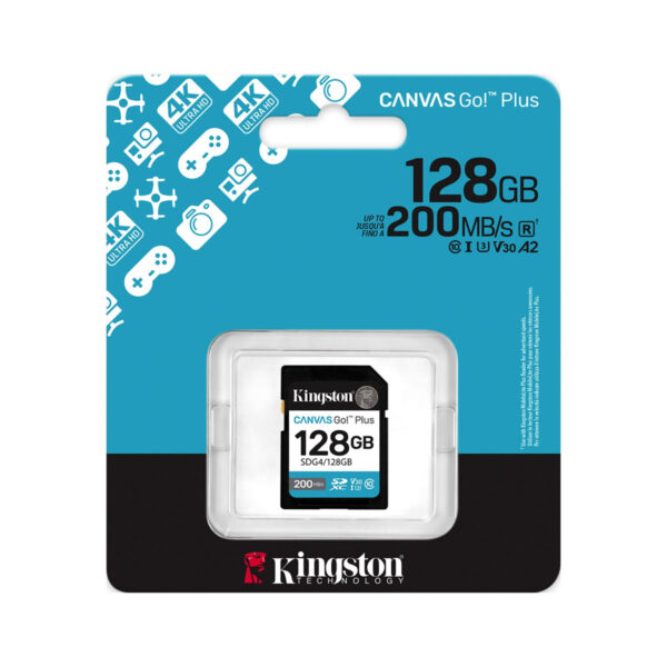 Tarjeta de memoria SD Canvas Go! Plus SDXC KINGSTON 128GB (SDG4/128GB) CANVAS GO PLUS, UHS-I, CLASE10 Hasta 200/100MB/seg Lectura/Escritura - Image 3