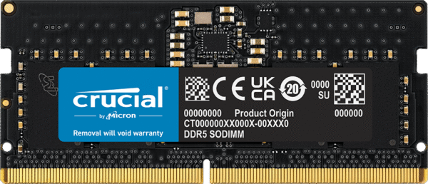 MEMORIA SODIMM DDR5 CRUCIAL (CT8G56C46S5) 8GB 5600MHZ, CL46 1.1V/(5V ext) Unbuffered