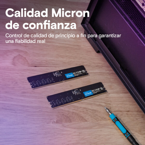 MEMORIA DIMM DDR5 CRUCIAL (CT16G56C46U5) 16GB 5600MHZ, CL46 voltaje 1.1V/(5V ext) Unbuffered 46-45-45 - Image 2
