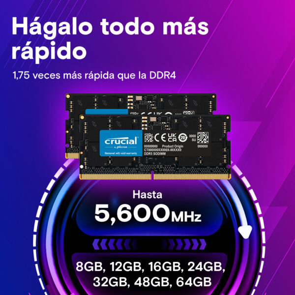 MEMORIA SODIMM DDR5 CRUCIAL (CT8G56C46S5) 8GB 5600MHZ, CL46 1.1V/(5V ext) Unbuffered - Image 5
