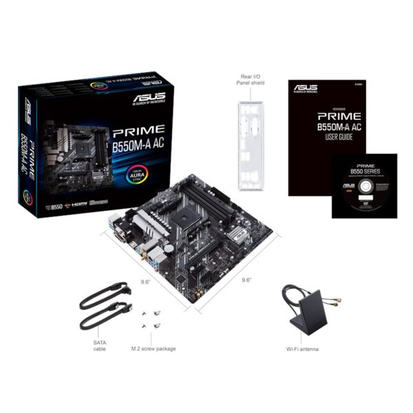 MOTHERBOARD ASUS (PRIME B550M-A AC) AMD AM4 mATX con PCIe 4.0, dual M.2, WiFi, HDMI, D-Sub, DVI, SATA 6 Gbps, puertos USB 3.2 Gen 2 e iluminación Aura Sync RGB - Image 4
